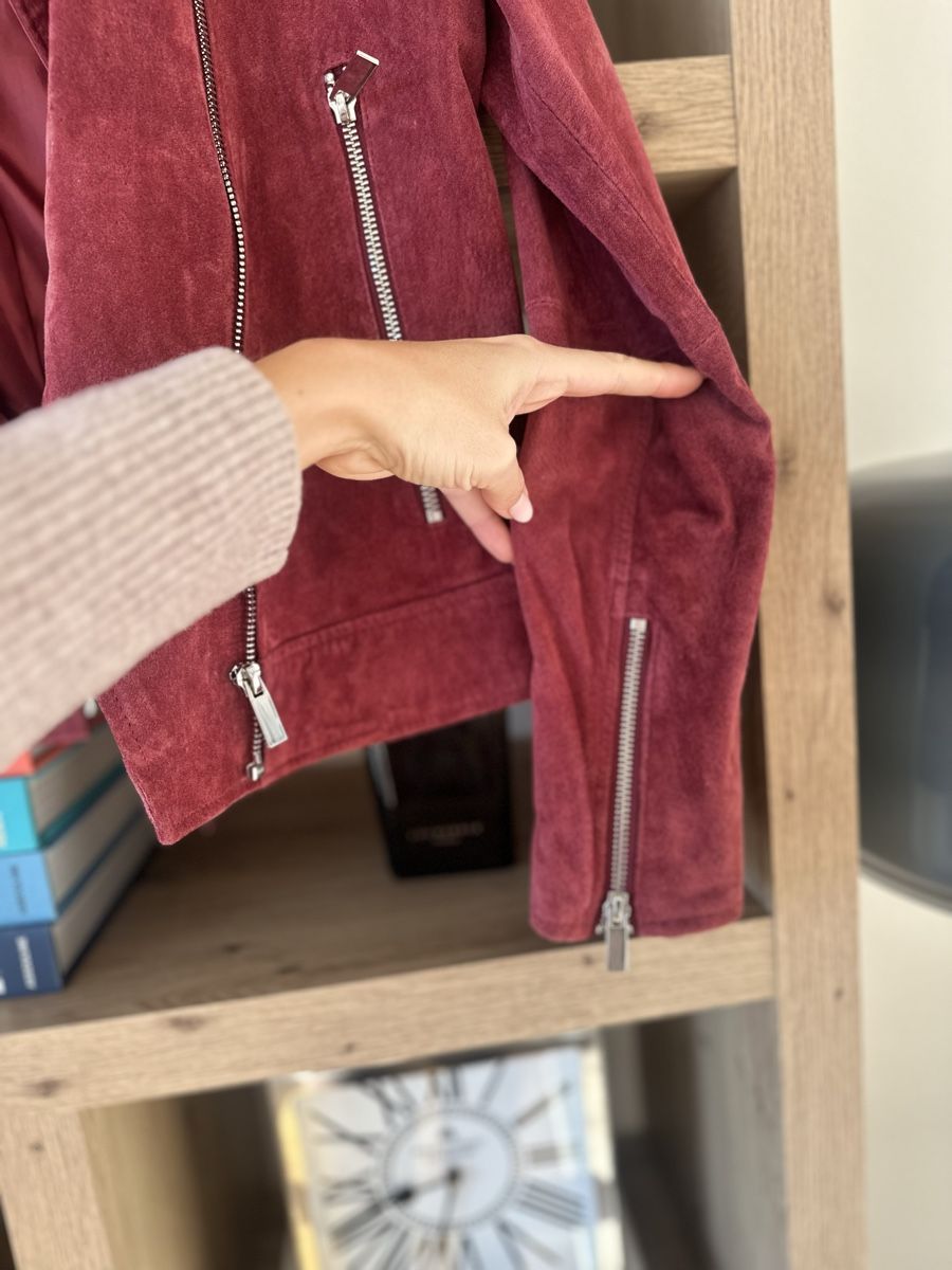 Mango Jacken: Mango Suede Biker Jacket, Size S, Bordeaux Red, Autumn! – Gebraucht aus La Croix (Lutry) von secondhandZara 2