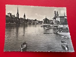 1952 / Zürich , Blick v. Quaibrücke auf Grossmünster