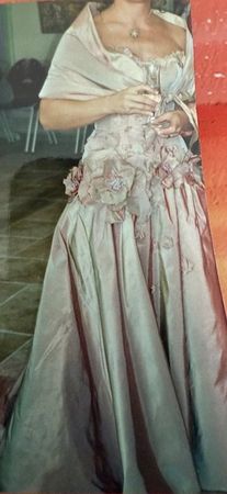 Brautkleid, Gr. 36, Rohe Seide /Moiriertes Rosa - Max Chaoul
