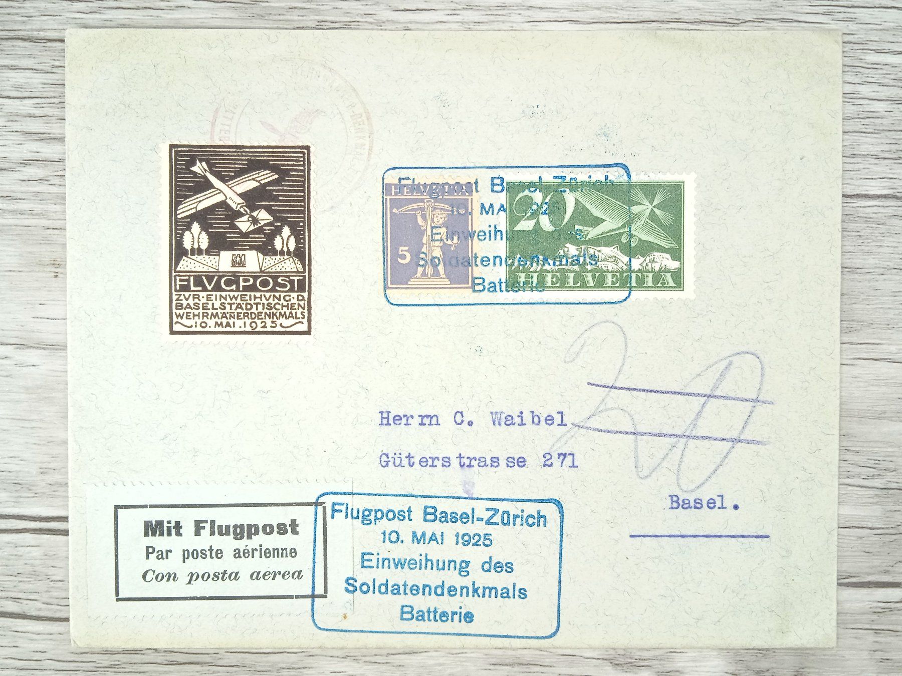 Tutti i francobolli: TR76 Enveloppe + Timbre Suisse 1925 Theme Aviation – Usato da Cousset venduto da Patrick_Collections