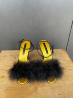 MARCO DE VINCENZO Feather-embellished satin and patent-leath