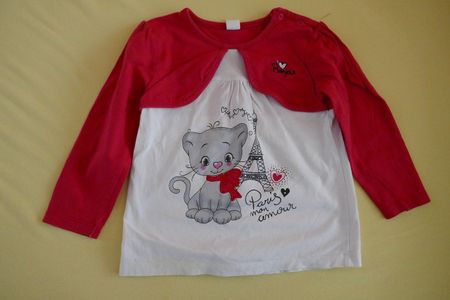 Neuwertig: Schmuckes T-Shirt Paris mit Katze, Gr. 92