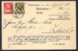 Winterthur Nachnahme-Postkarte 23 Rappen 15.8.1916