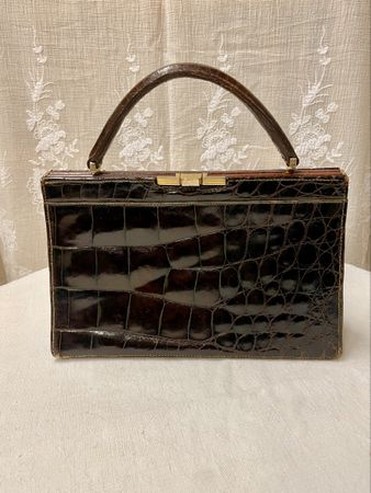 Sac à main vintage en cuir croco véritable des années 50