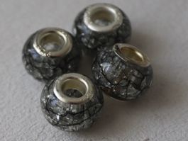 4er-Set Crackle-Glasperlen Anthrazit-Glitter Bettelarmbänder