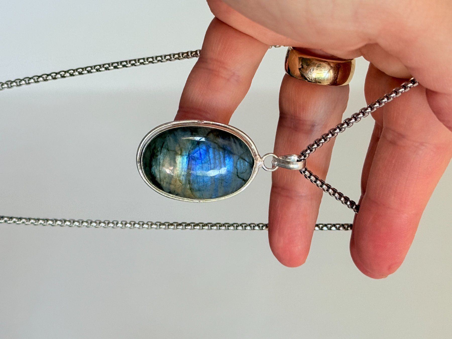 Catenine: Pendentif Labradorite , chaîne longue élégante – Nuovo e nell'imballaggio originale da Genève venduto da AWWA 5