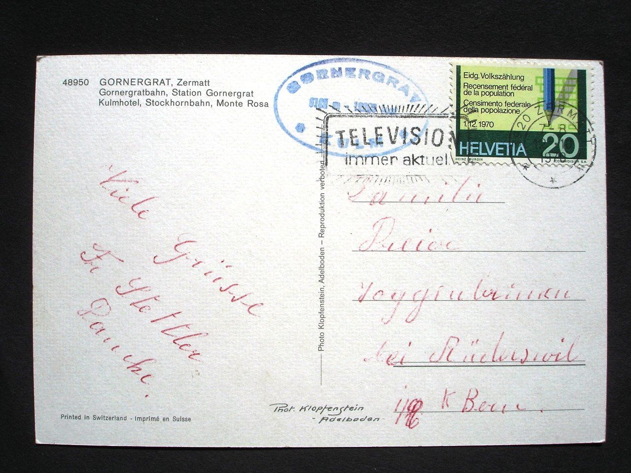 Cartoline postali: ZERMATT Bahn Station Gornergrat - Luftseilbahn – Usato da Jona venduto da philajona 1