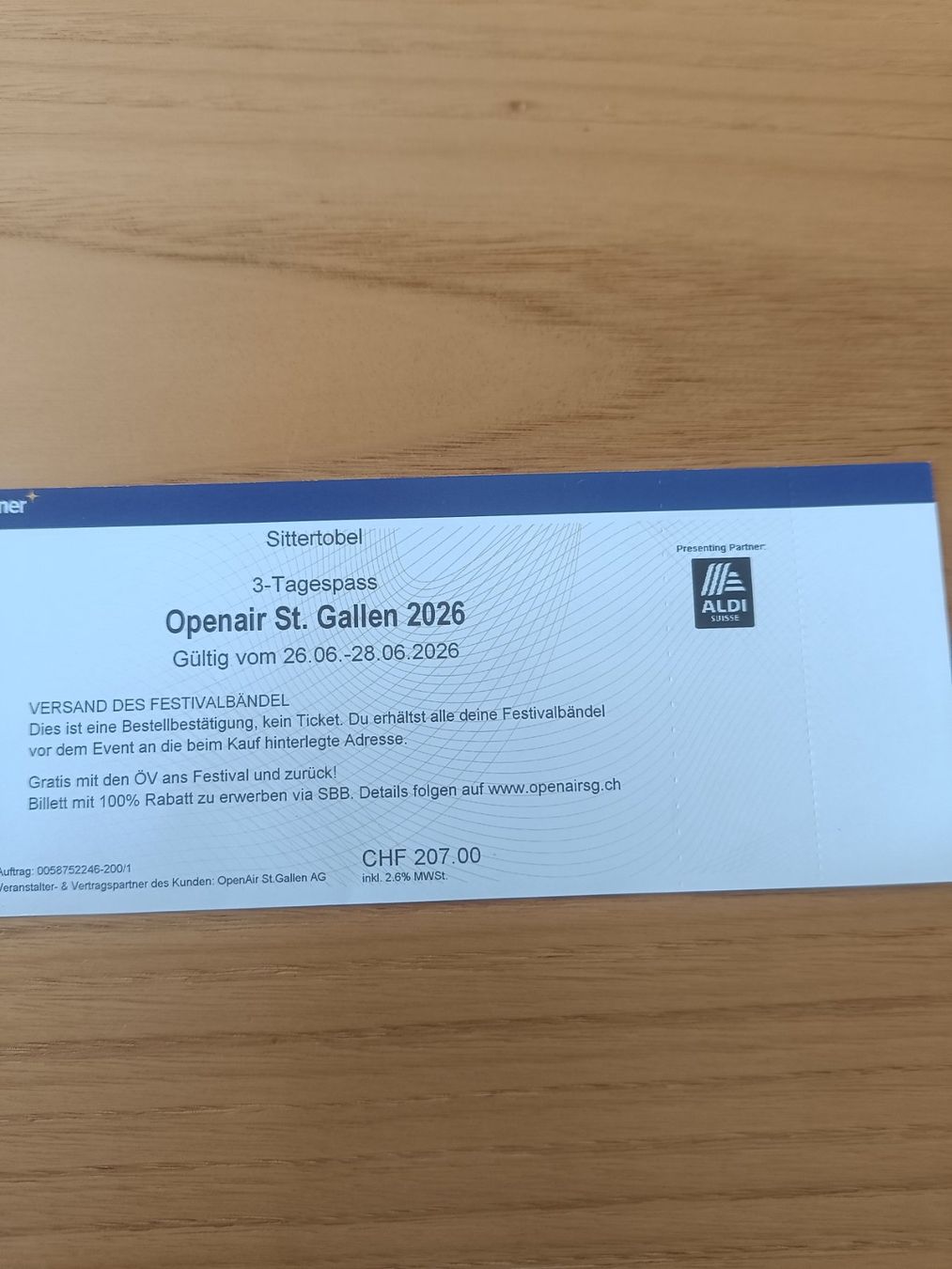 Biglietti: Openair St. Gallen 3-Tagespass 2026 – Nuovo (secondo la descrizione) da Abtwil SG venduto da samuel_obi