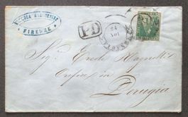 ITALIA 1859: Busta pieghevole da FIRENZE a PERUGIA