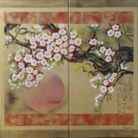 Japanische Sakura J345 ⚡️ Goldene Acrylgemälde 100x100cm