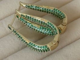 Luxus Elegante Creolen Ohrschmuck Ohrstecker Farbe:Gold/Grün