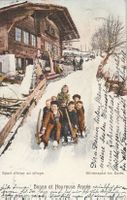 Antike Ansichtskarte Wintersport Kinder Schlittenfahren 1905
