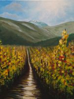 Tableau unique 40×50 "Chemin entre les vignes" fait main