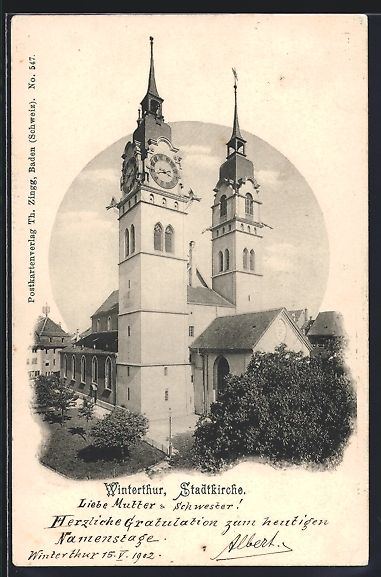 Ansichtskarten: AK Winterthur, Blick auf die Stadtkirche – Gebraucht aus Berlin von bartko-reher