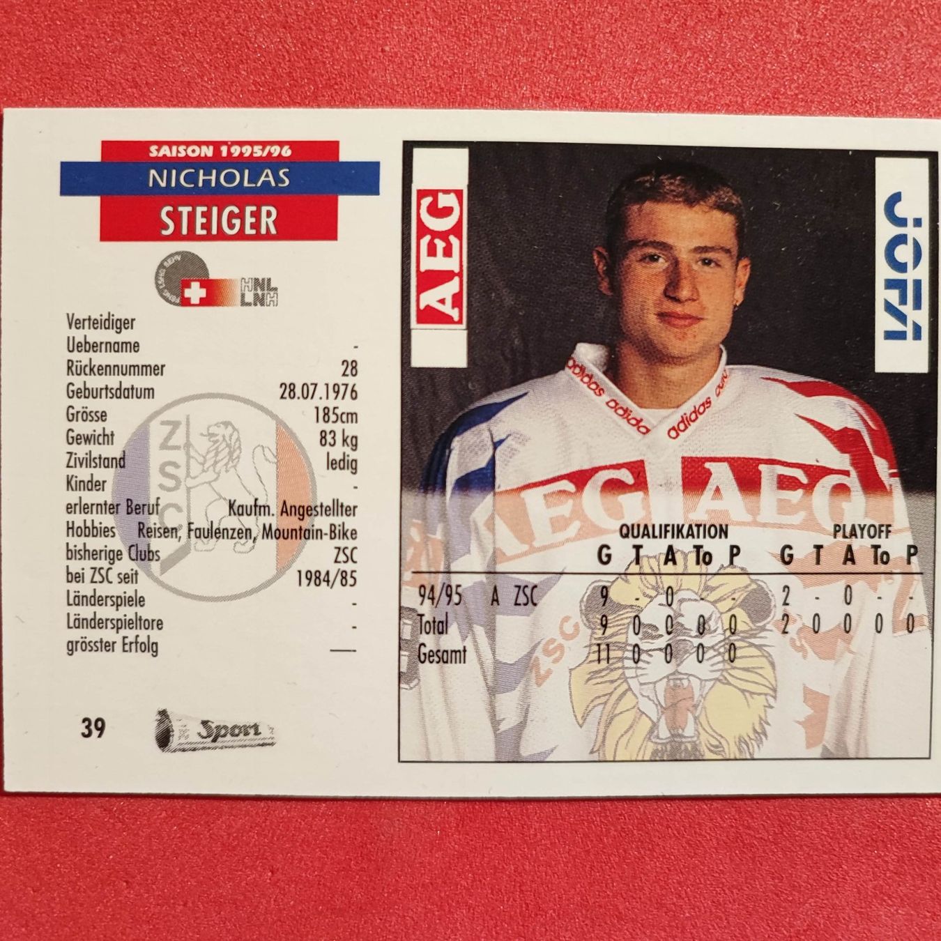 Carte collezionabili: Nicholas Steiger - ZSC - 1995/96 – Usato da Dübendorf venduto da kb86_MOVIE 1