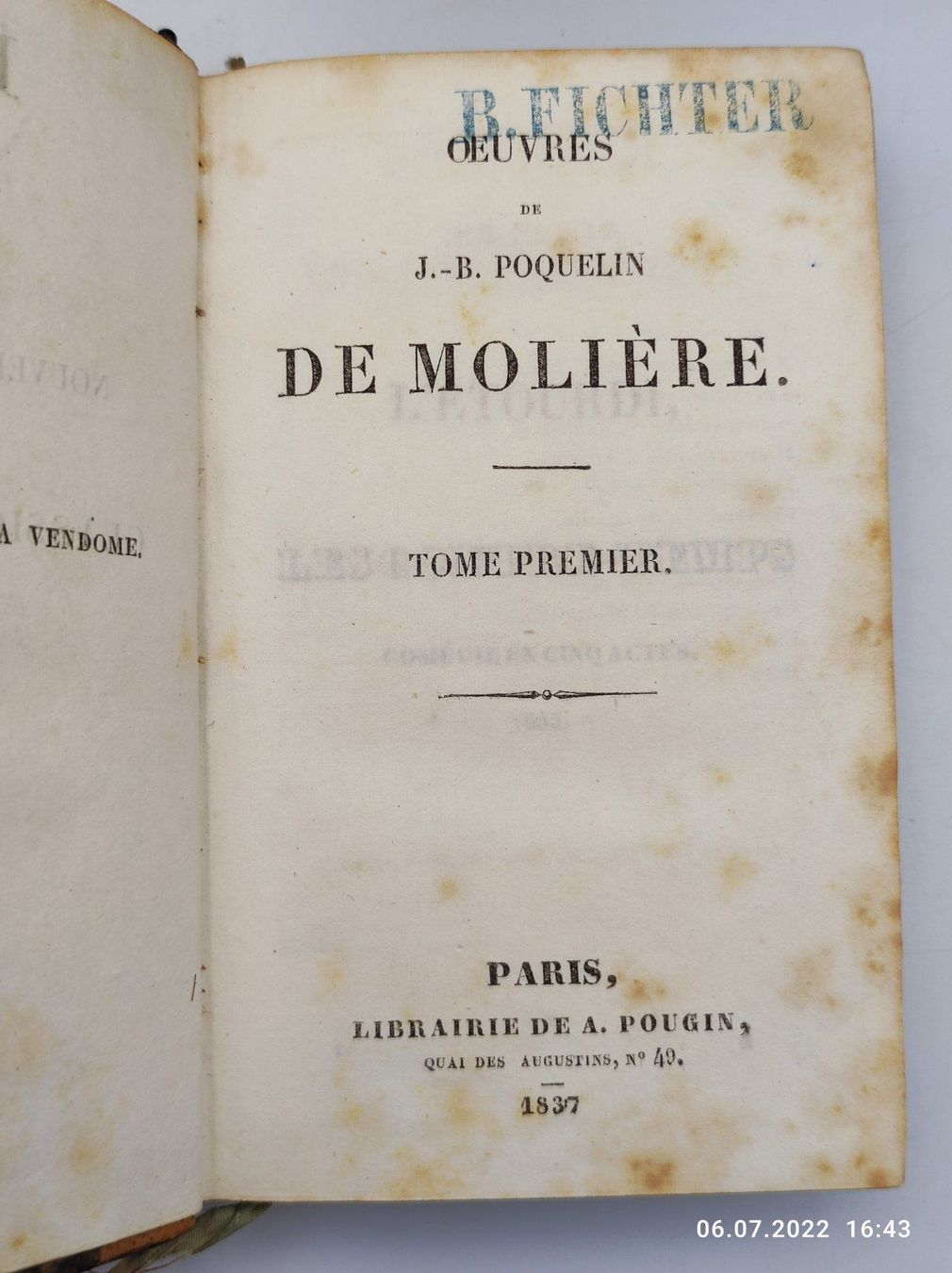 Bücher: MOLIERE - OEUVRES - PARIS 1837 – Gebraucht aus Goldach von Gaip 5
