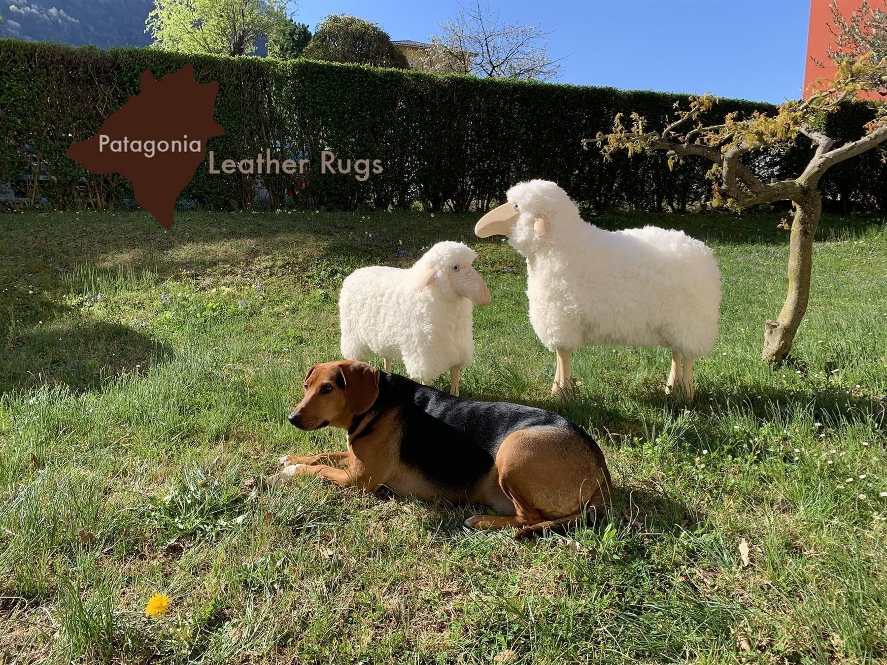 Hocker: Schaf, klein, braunes Fell, Kiefer – Neu und originalverpackt aus Arbedo von patagonialeatherrugs 7