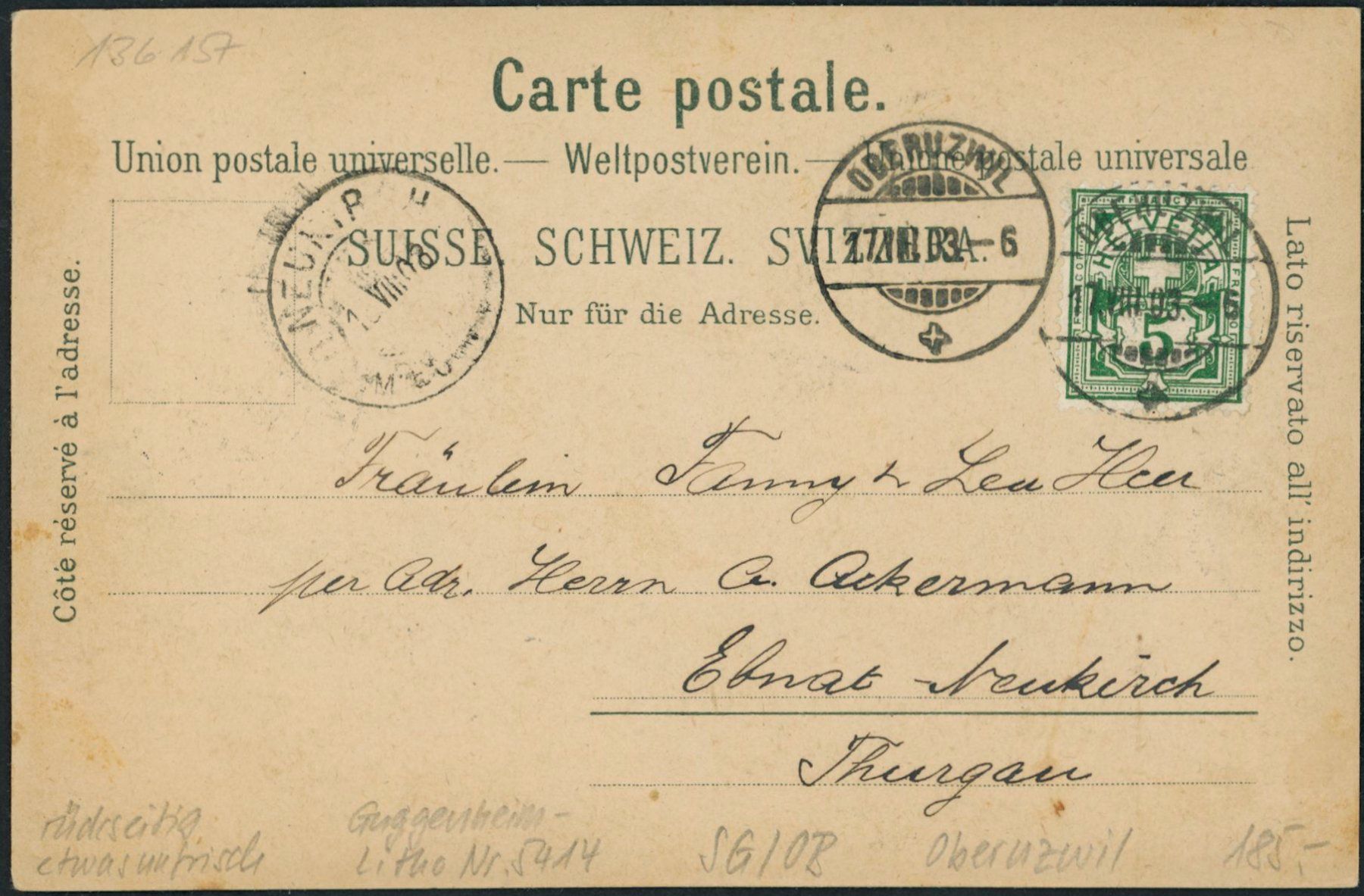 Cartoline postali: SG Oberuzwil - Litho – Usato da Schindellegi venduto da stationary 1