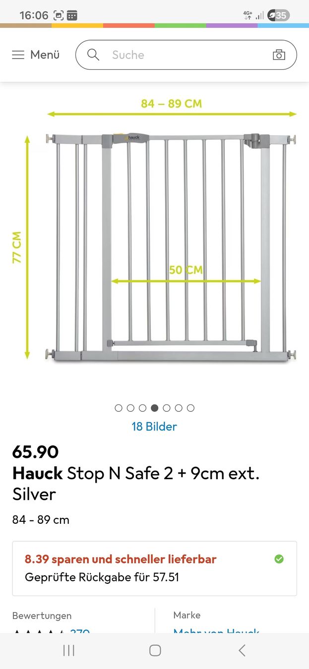 Tutto per la sicurezza: Hauck Schutzgitter 84-89 cm +9cm – Usato da Murten venduto da RYO_RYO 1