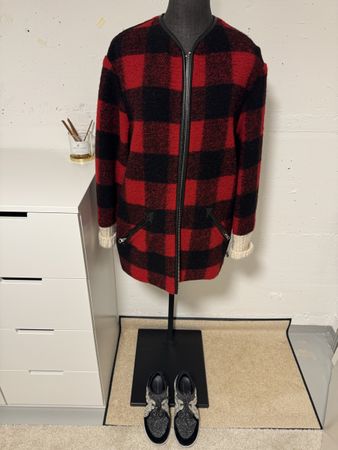 Isabel Marant Étoile Jacket Red/Black Wool Blend Sz 34
