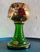 Kelch Glas grün echt Gold bemalt mit Trauben 15cm H