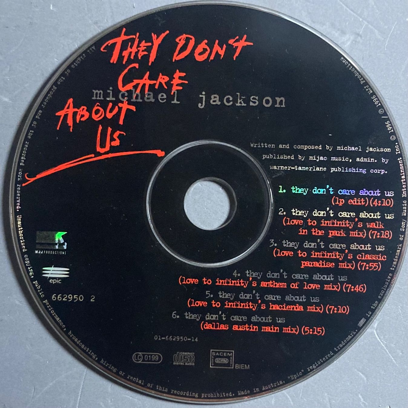 CDs: MICHAEL JACKSON - THEY DON'T CARE ABOUT US – D'occasion à Poliez-Pittet par Newtown-Records 1