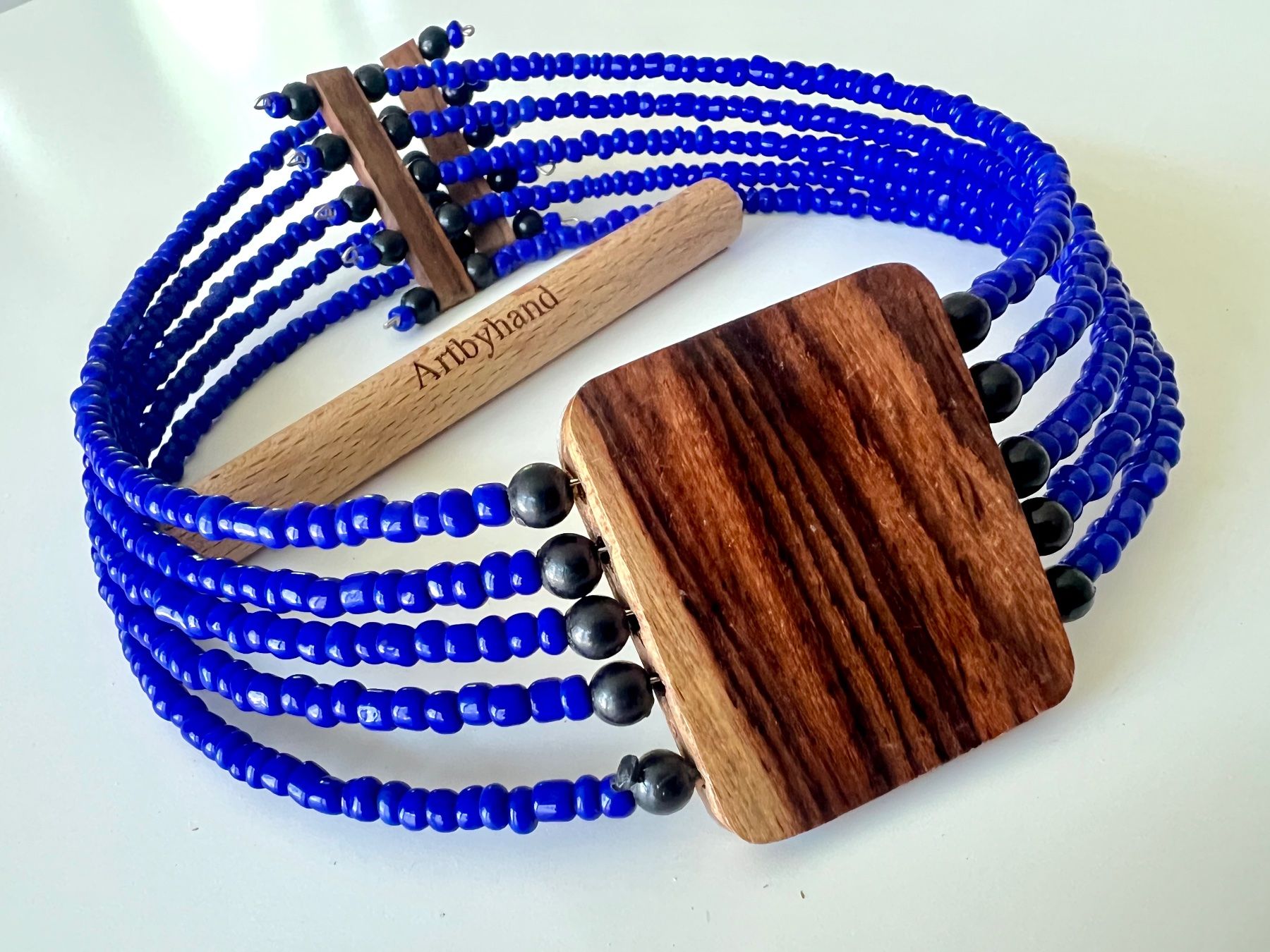 Catenine: Beidseitig tragbare Statement Kette Perlmutt & Holz 5-Strang – Usato da Ruswil venduto da artbyhand 5