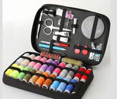 Nähkasten Nähzeug Set mit 42 Garnrollen neu 18x12cm