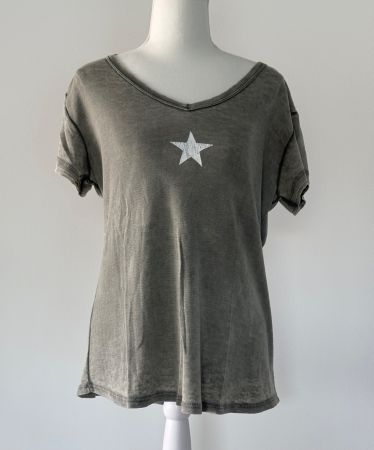 Damen T-Shirt Sa'Sa Khaki Grösse S mit Stern NEU