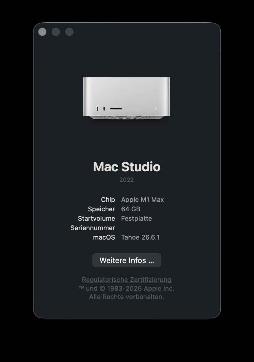 Apple PCs: Mac Studio M1 Max, 64 GB RAM, 1TB – Gebraucht aus Luzern von sofalounge 5