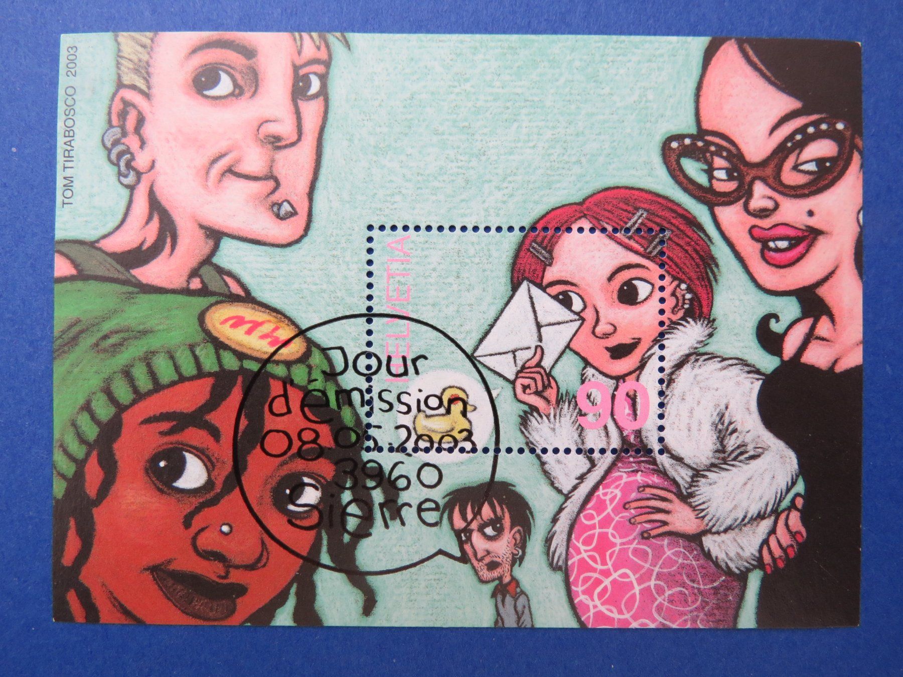 Alle Briefmarken: Blockausgabe 'Comics' 2003 - off.Ersttag-Stempel SIERRE – Gebraucht aus Brunnen von Kumari