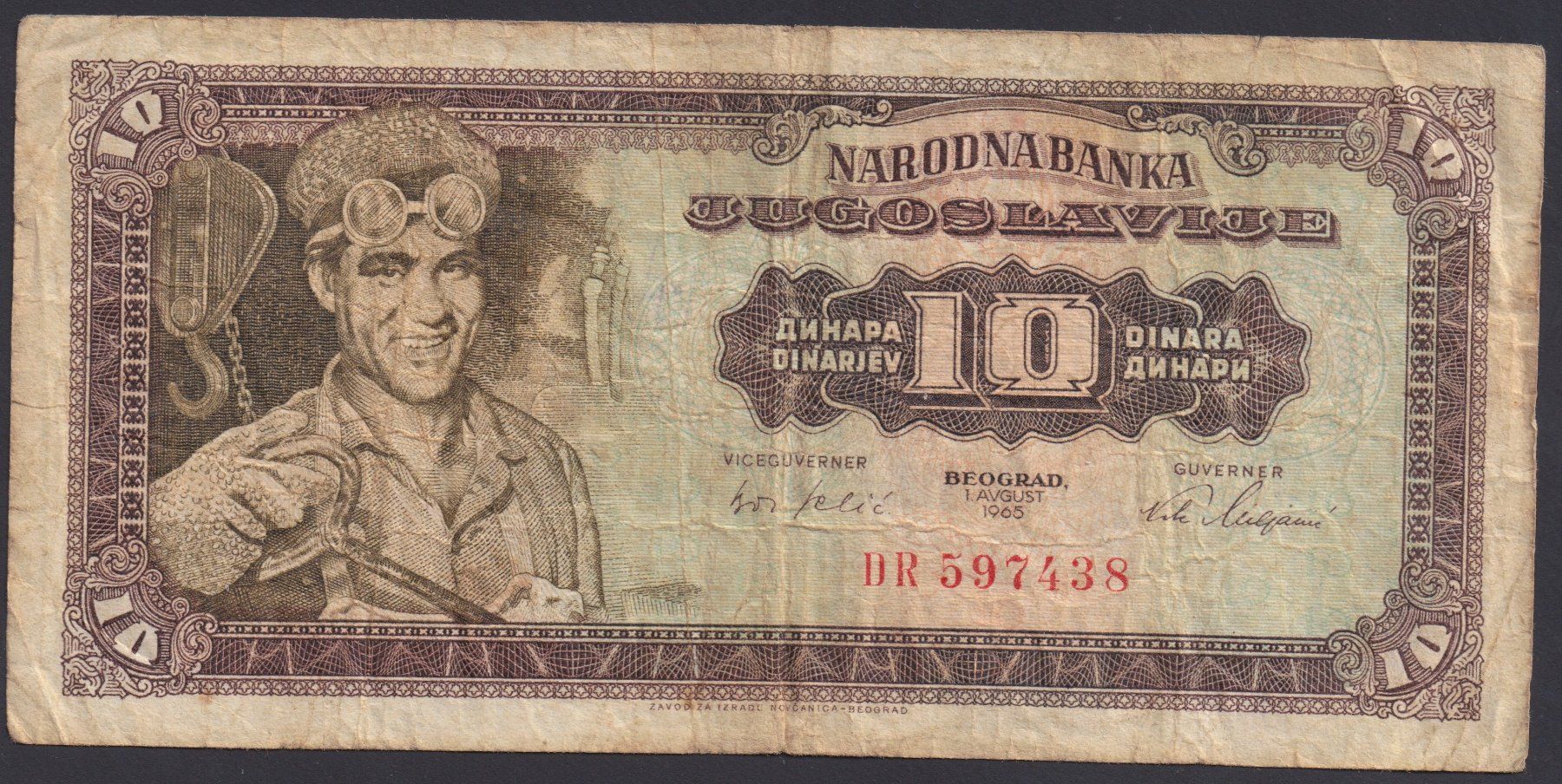 Banknoten: Jugoslawien 10 Dinara 1965 – Gebraucht aus Brugg AG von banknoten_muesli
