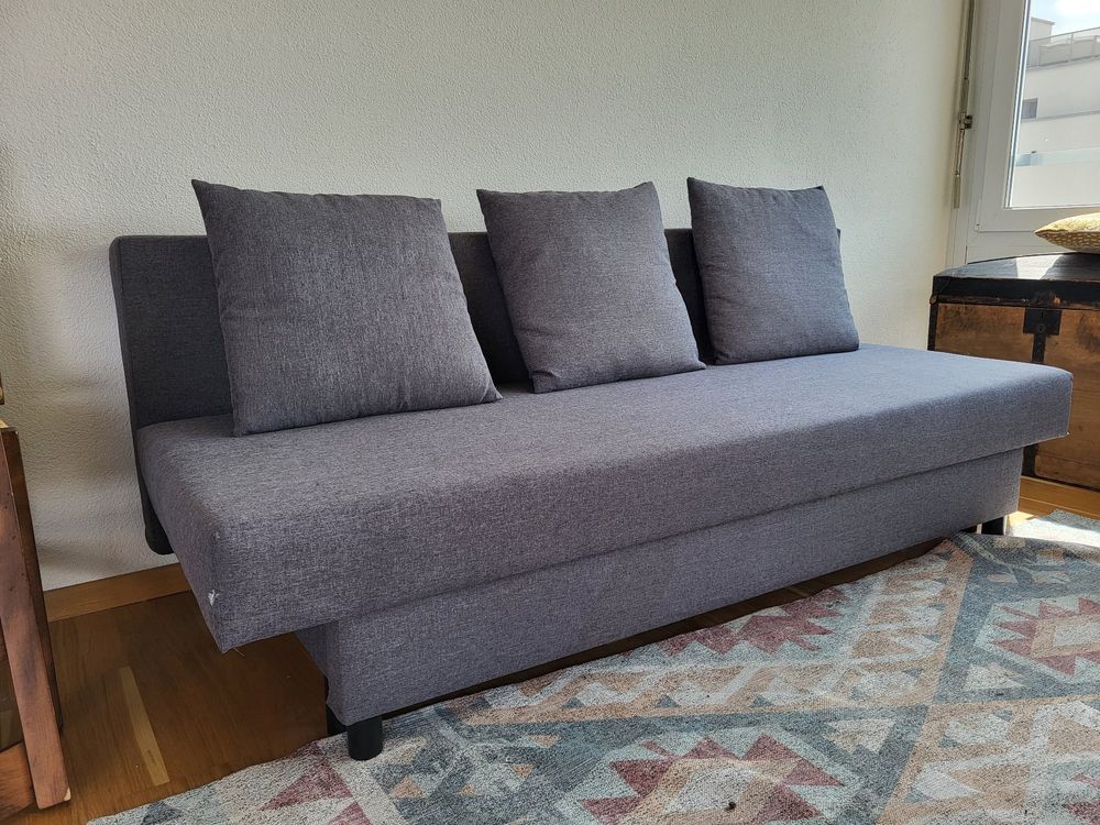 IKEA 3erBettsofa ASARUM in Grau inkl. 3 graue Kissen Kaufen auf Ricardo