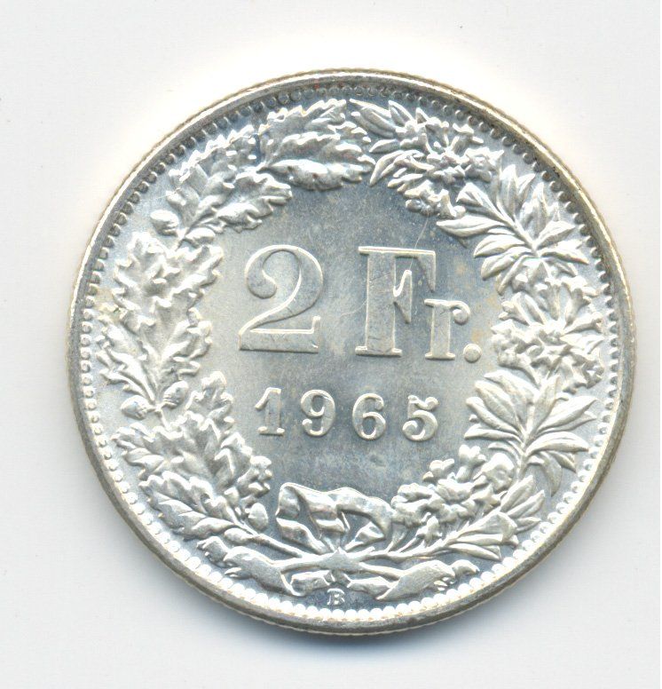 Tutti le monete: Schweiz 2 Franken 1965 unzirkuliert – Nuovo (secondo la descrizione) da Au SG venduto da Zogu