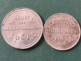 2 alte Münzen Gebiet Oberbefehlshaber Ost 1916