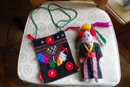 Set Puppen + Tasche Stoff  Thailand Lot poupée + sac tissu