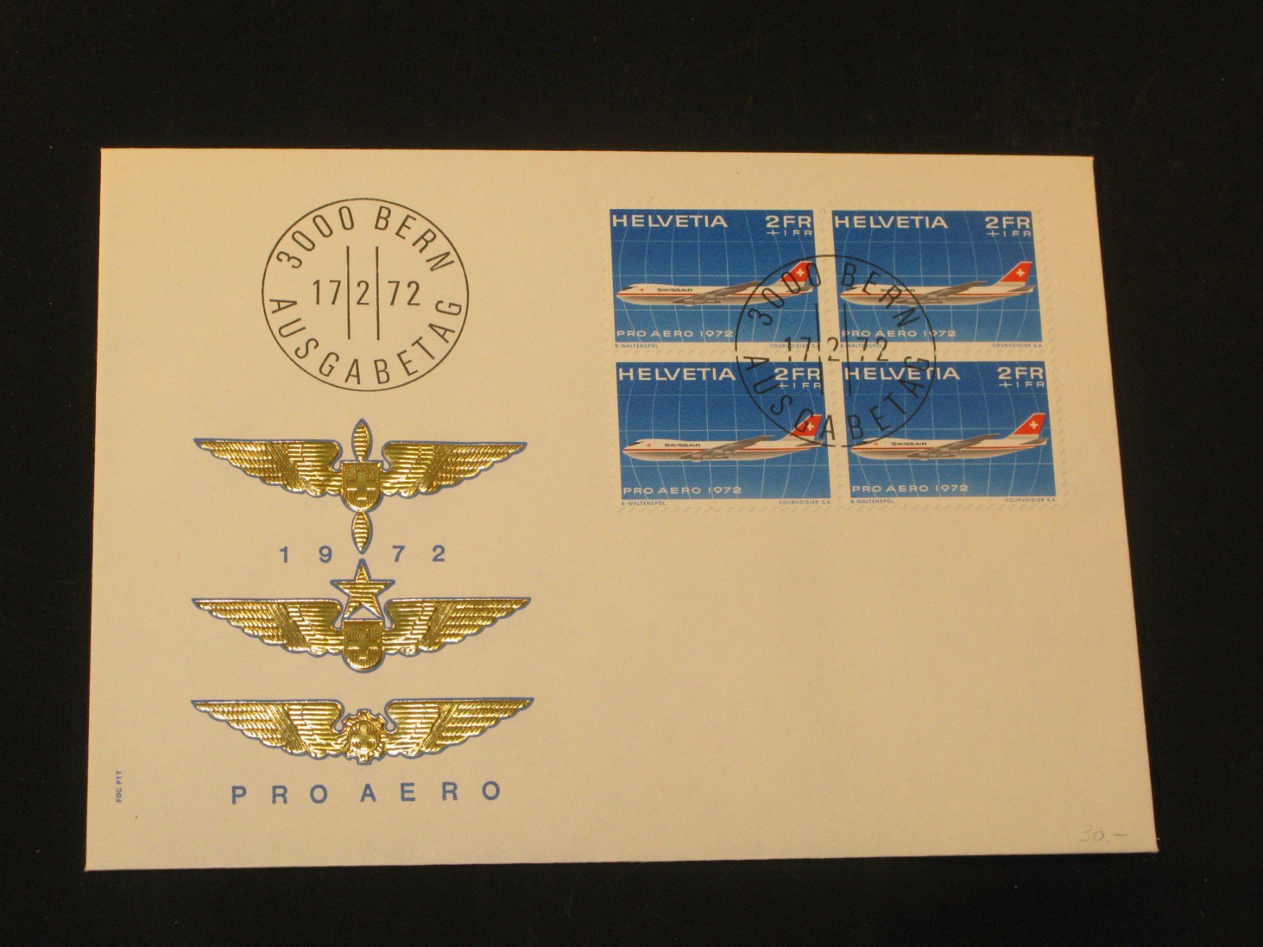 Tutti i francobolli: Pro - Aero 1972 FDC 17.02.1972 4-Block – Usato da Riken AG venduto da HEROWE