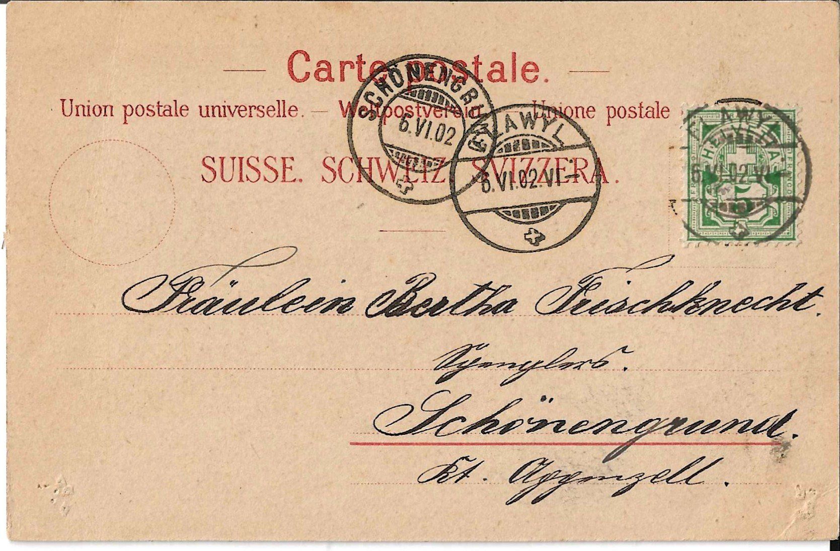 Ansichtskarten: Karte Oberglatt-Flawil 1902 – Gebraucht aus Zürich von Philacat11 1
