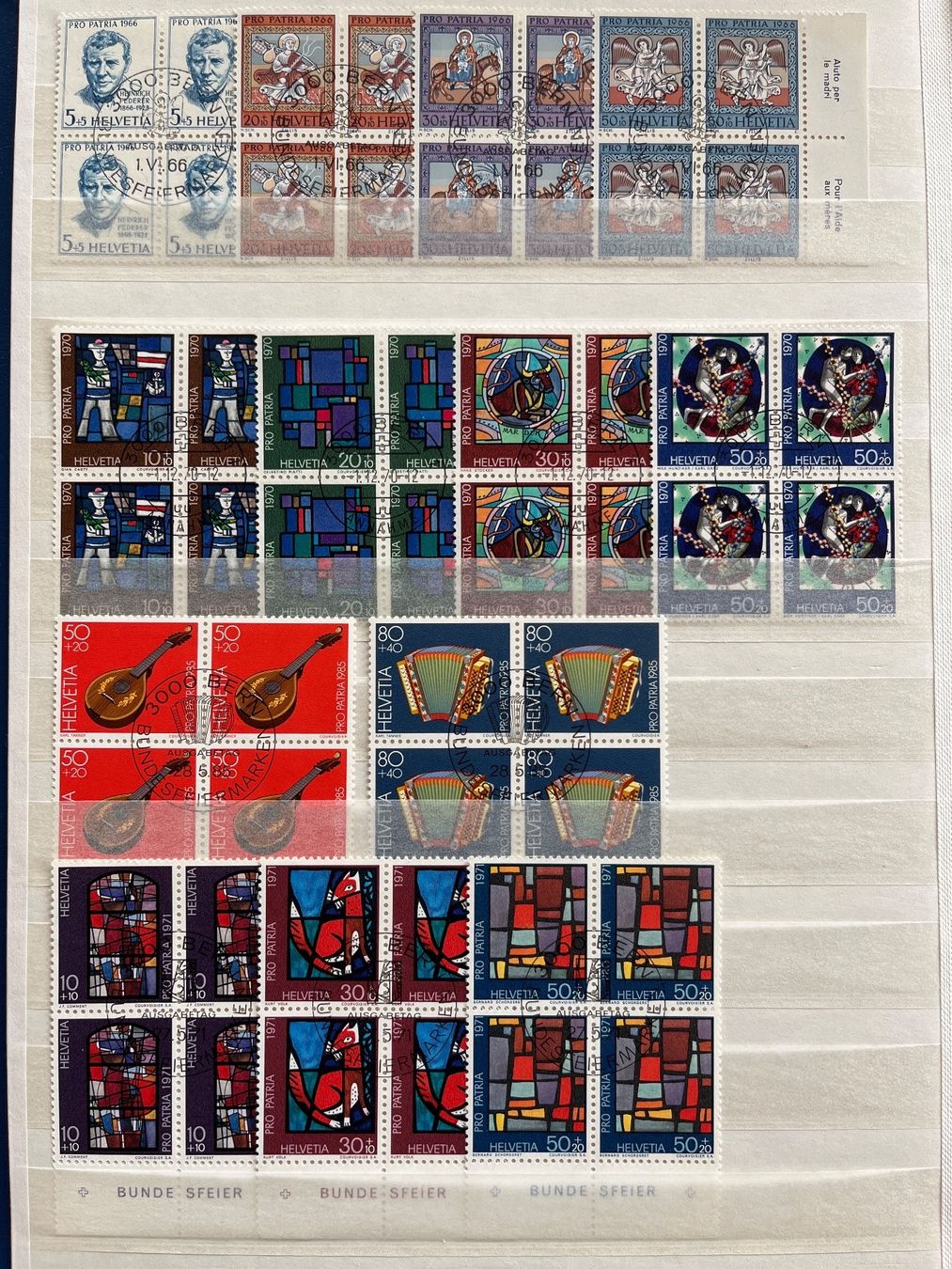 Tutti i francobolli: 13 PRO PATRIA Blocks 1966 - 1985 – Usato da zürich venduto da Cf8000