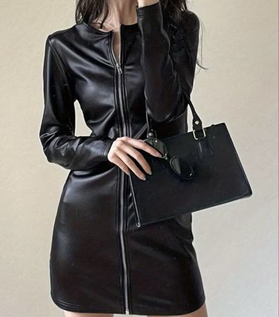 Vestito simipelle manica lunga cerniera-tgM/L-👌autunno