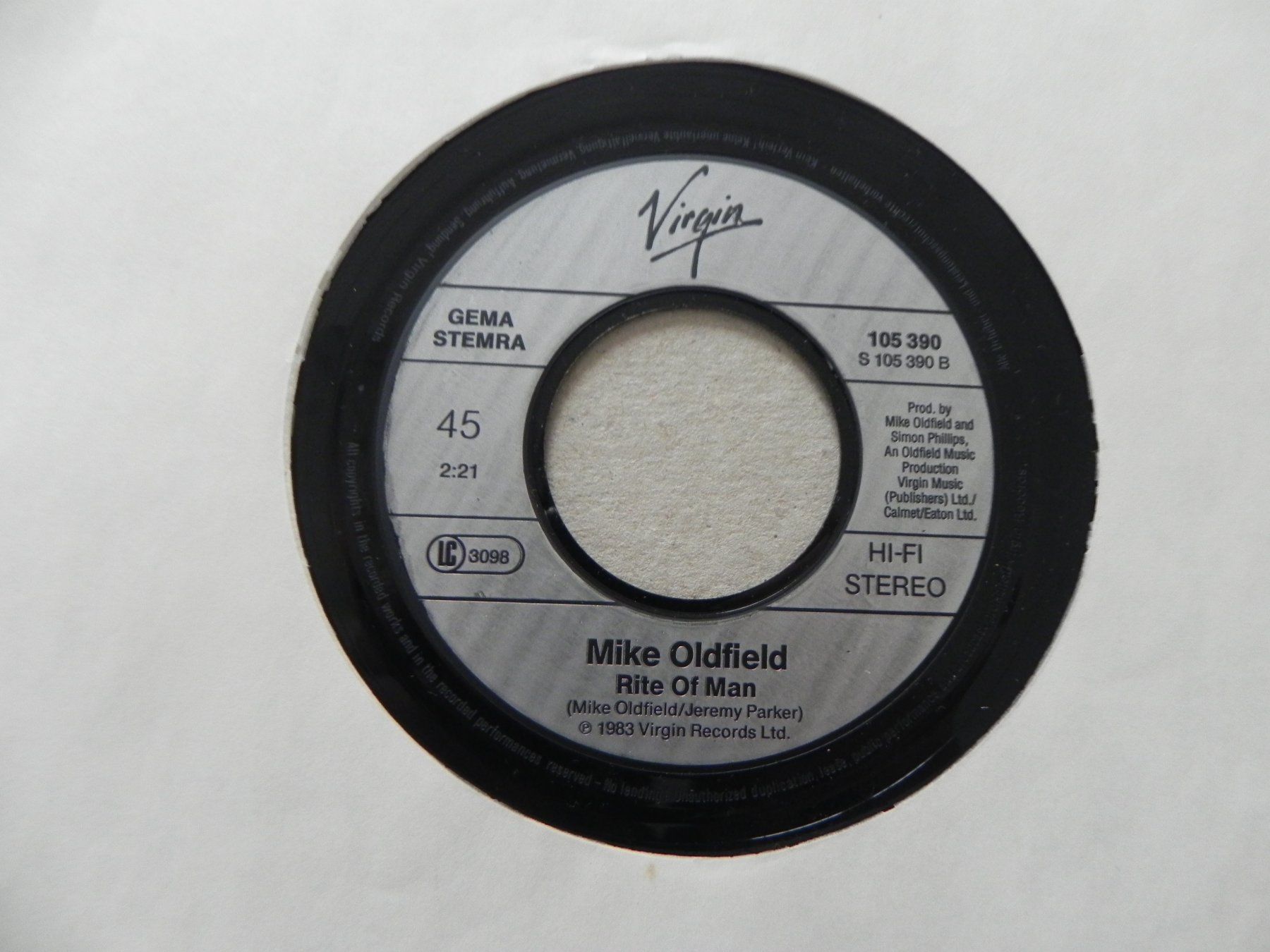 Dischi in vinile: Single 7 " Engl Rock  Pop Mike Oldfied 1983 Moonlight Shadow – Usato da Siebnen venduto da krimsie 3