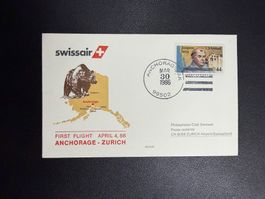 Swissair Erstflugbrief Anchorage-Zürich 1986