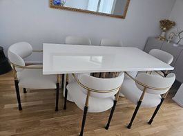 Modernes Esszimmer-Set: Tisch mit Designerstühlen
