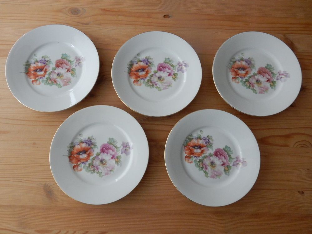 5 wunderschöne, rare antike Teller Dessertteller mit Mohn | Kaufen auf ...