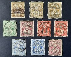 4-13-1 Timbres Helvetia oblitérés. Type chiffre. 1882 à 1906