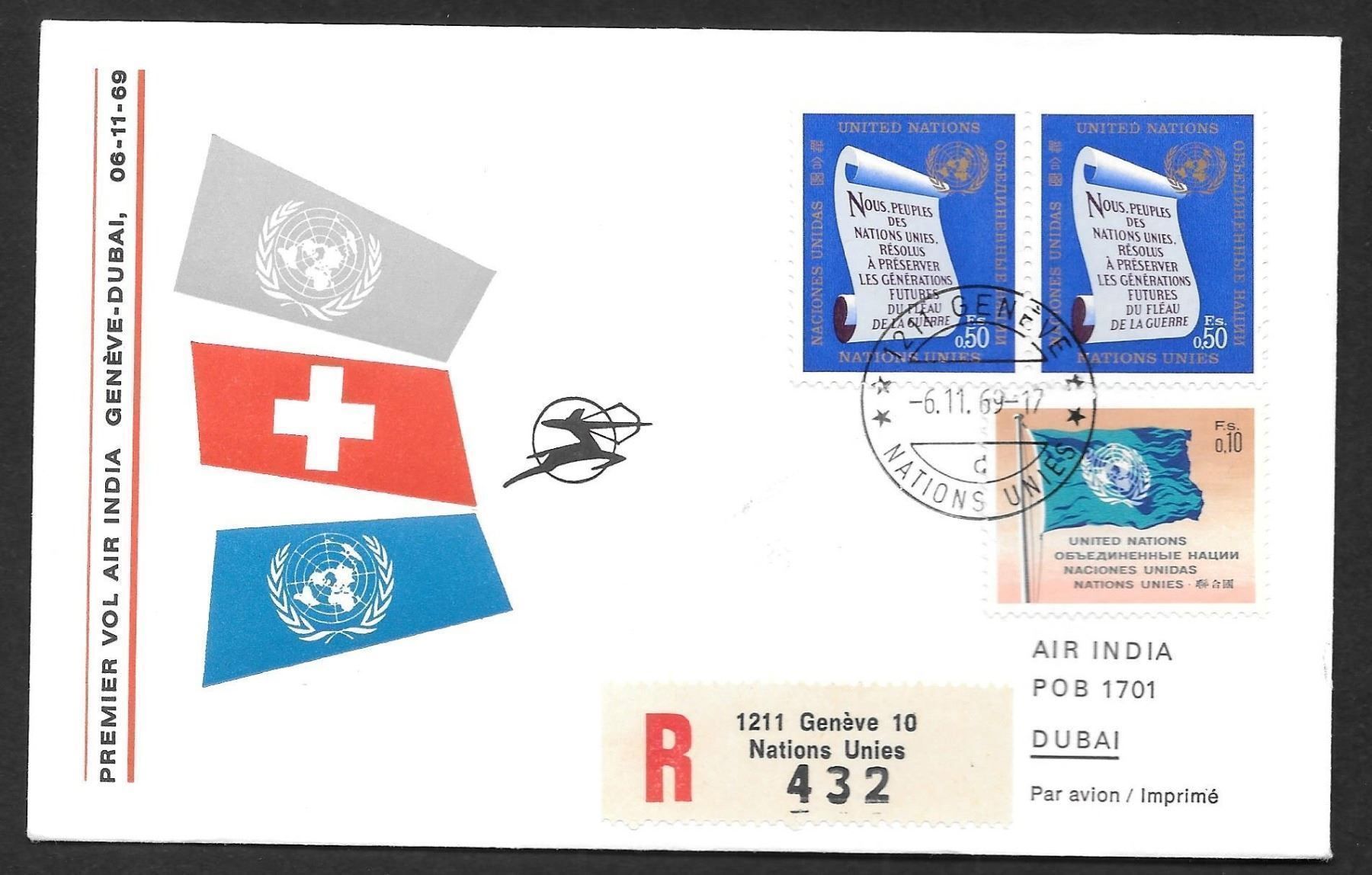 Tutti i francobolli: Erstflug Genf - Dubai ab UNO Genf 6.11.1969 – Nuovo (secondo la descrizione) da Olten venduto da clotaldi