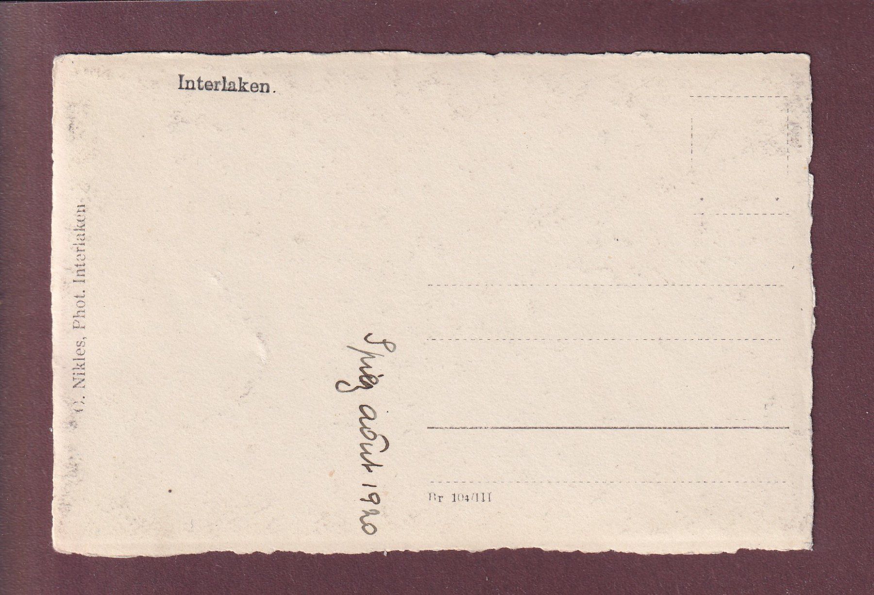 Ansichtskarten: INTERLAKEN - 1920 – Gebraucht aus Pully von nicecards 1