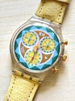 Swatch Chronograph Uhr bunt Lederarmband 