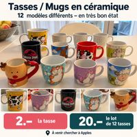 Lot de 12 tasses en céramique motifs variés bon état