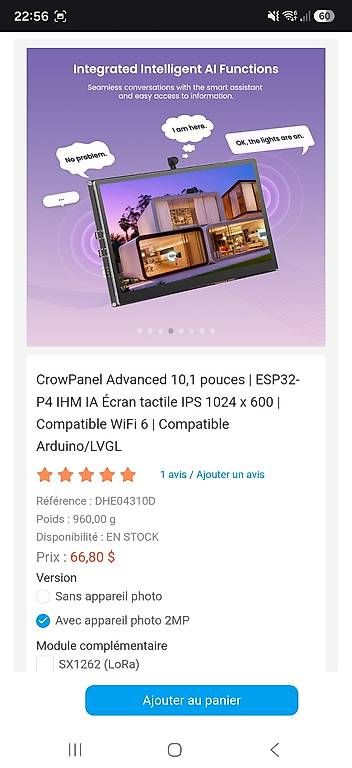 Componenti elettronici: Module d'affichage CrowPanel Advanced 10,1 pouces ESP32-P... – Nuovo e nell'imballaggio originale da Champagne venduto da mar_yp55 2